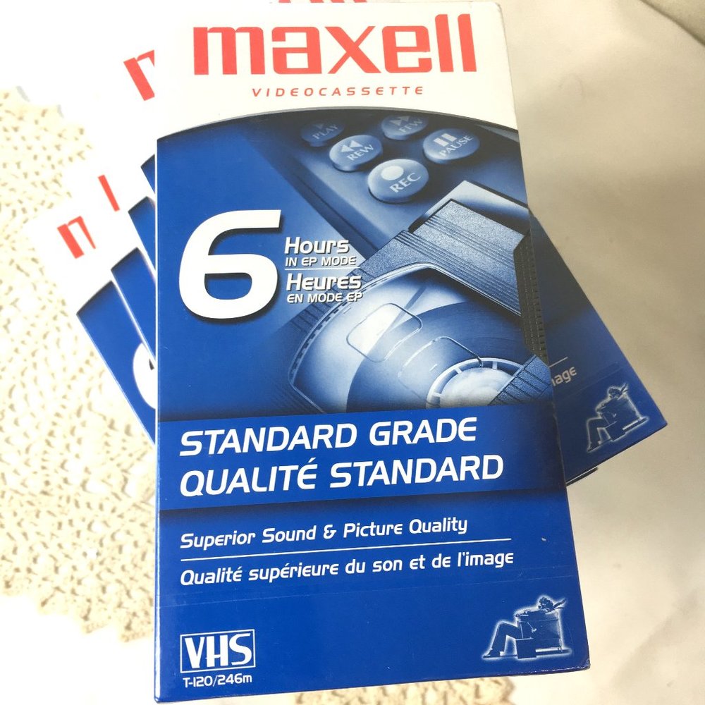 Lot of 5 Maxell 6 Hour T-120 blank VHS NWT